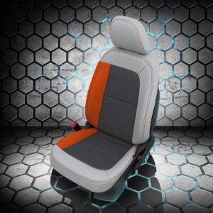 White, Orange, and Gray Chevy Bolt Seat Covers