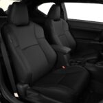 Scion black leather seats with white stitching and perforation