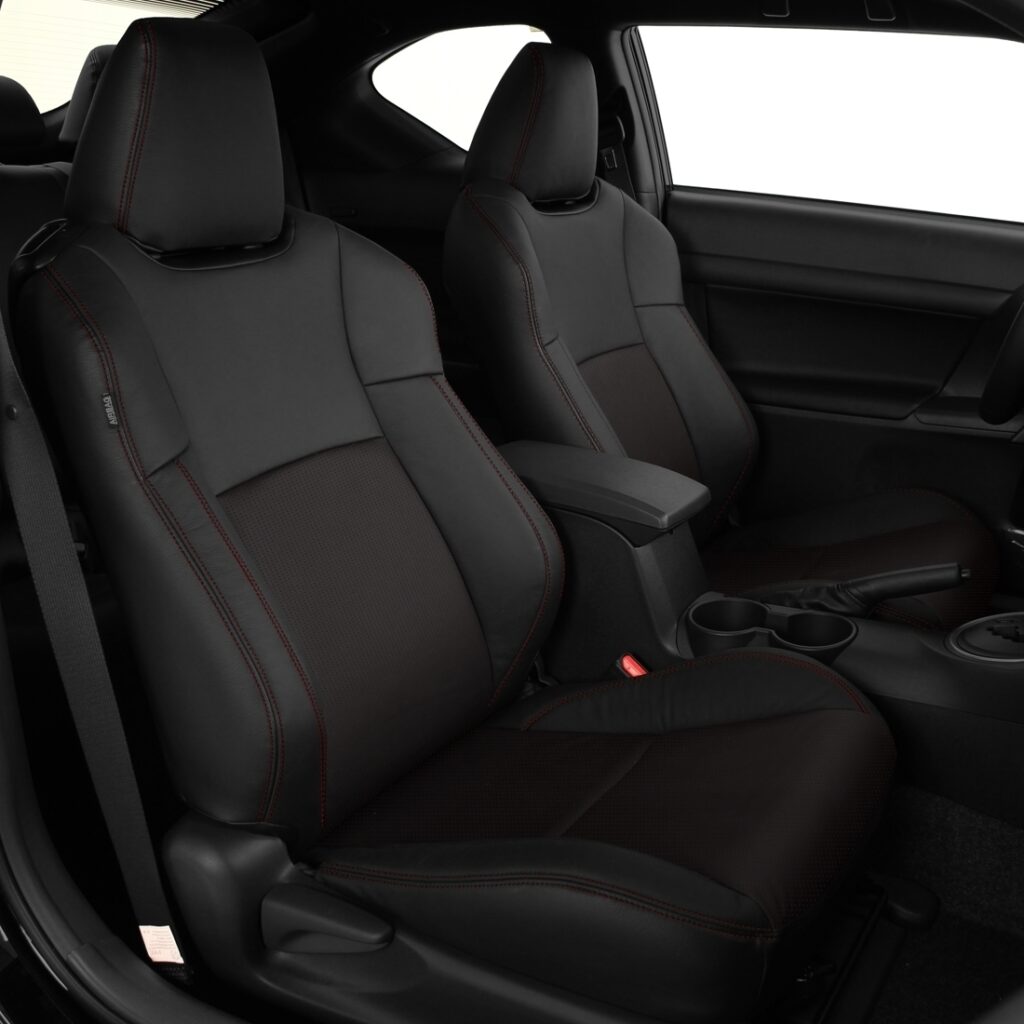 Scion black leather seats with red stitching